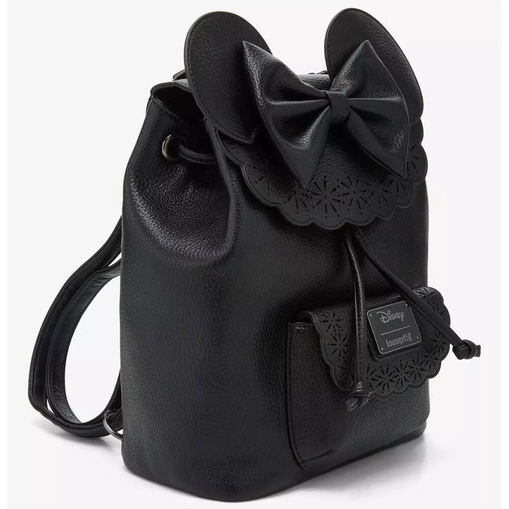 Loungefly Disney Minnie Mouse Pebble Textured Black Mini Backpack and Wallet NWT - Picture 2 of 10